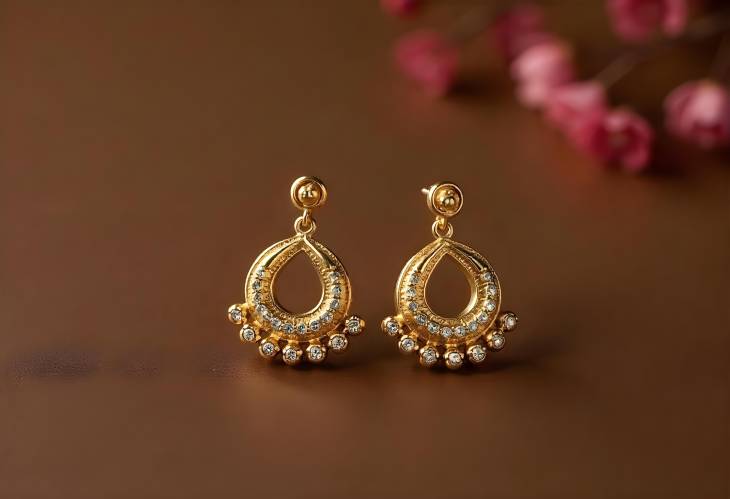 Golden Accessories Earrings on Dark Brown Background